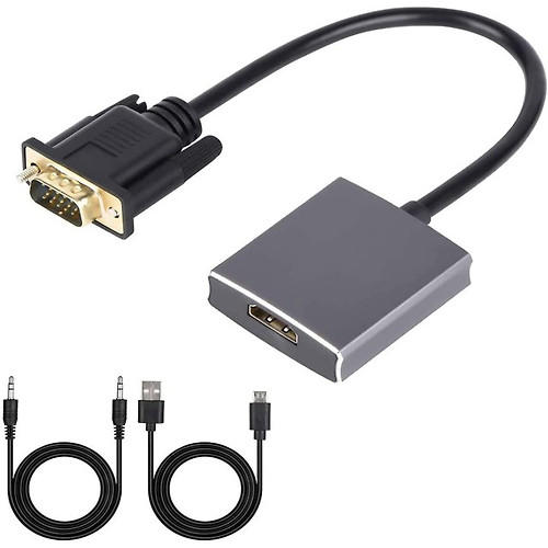 RimiCab VGA to HDMI Adapter Flat Cable 5Ft/1.5M D-Sub,HD 15-pin HD 1080P VGA to HDMI Converter Cord with Audio Input and USB Cable for Old PC or Laptop with VGA to HDMI Monitor/TV/Projector 